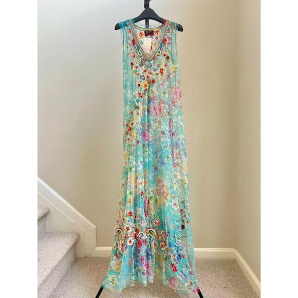 $458 NWT Johnny Was BIYA Forever Flower Floral Mesh Embroidered Maxi Dress S - Picture 2 of 16